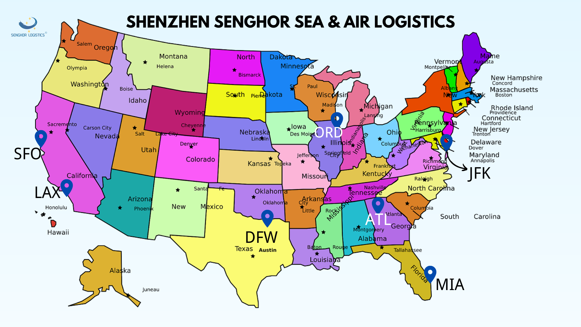 Senghor Logistics Қытайдан АҚШ-қа әуе жүк әуежайы