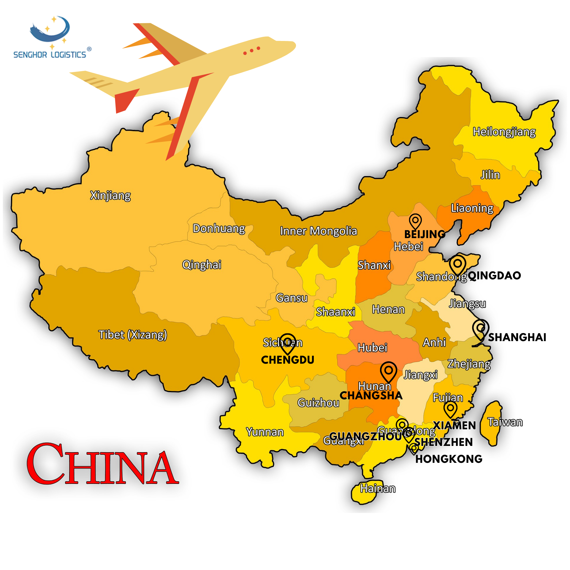 senghor logistics vận chuyển hàng không từ các sân bay Trung Quốc