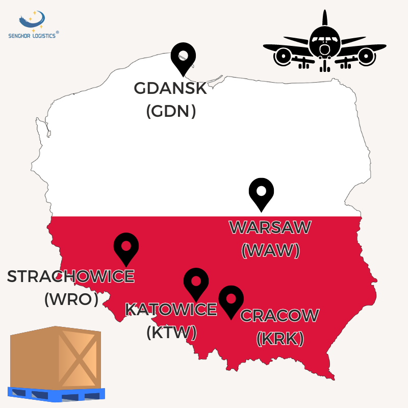 Tailor-made air freight service shipping price from China to Poland map by Senghor Logistics