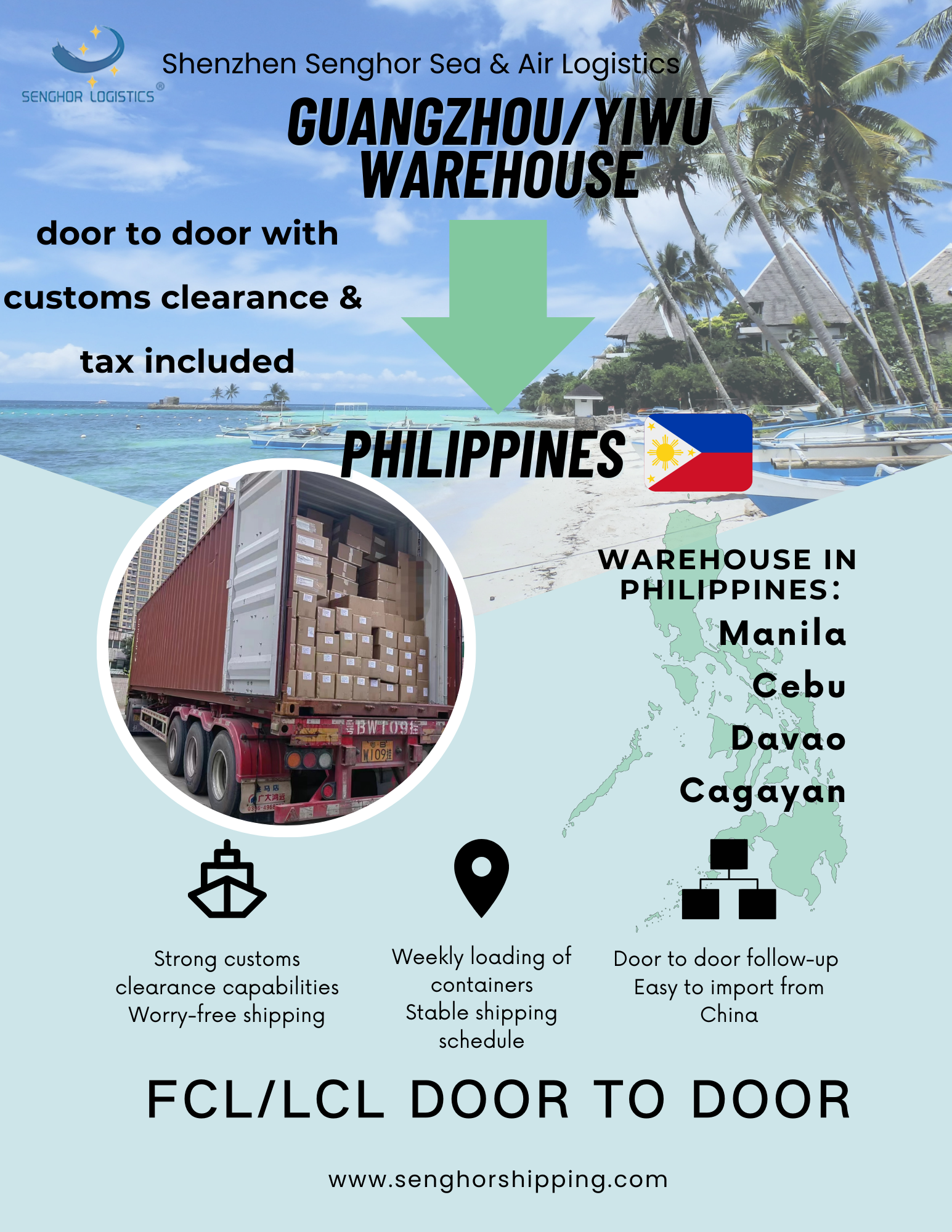 senghor logistics door to door shipping from china to philippines